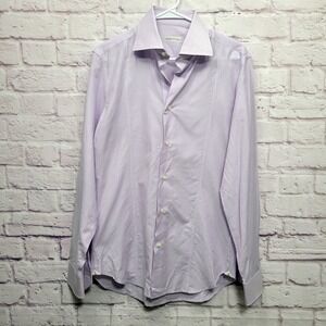 Ghirardelli‎ Napoli Italian Button Shirt Sz 41-16 (M-L) Lavender Striped Italy